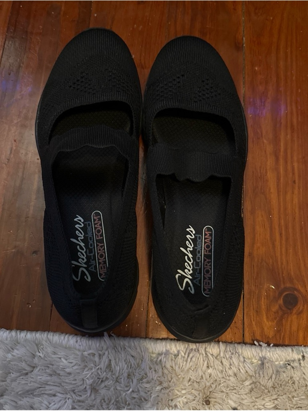 Skechers Black Knit Mary Jane Slip-Ons with Memory Foam